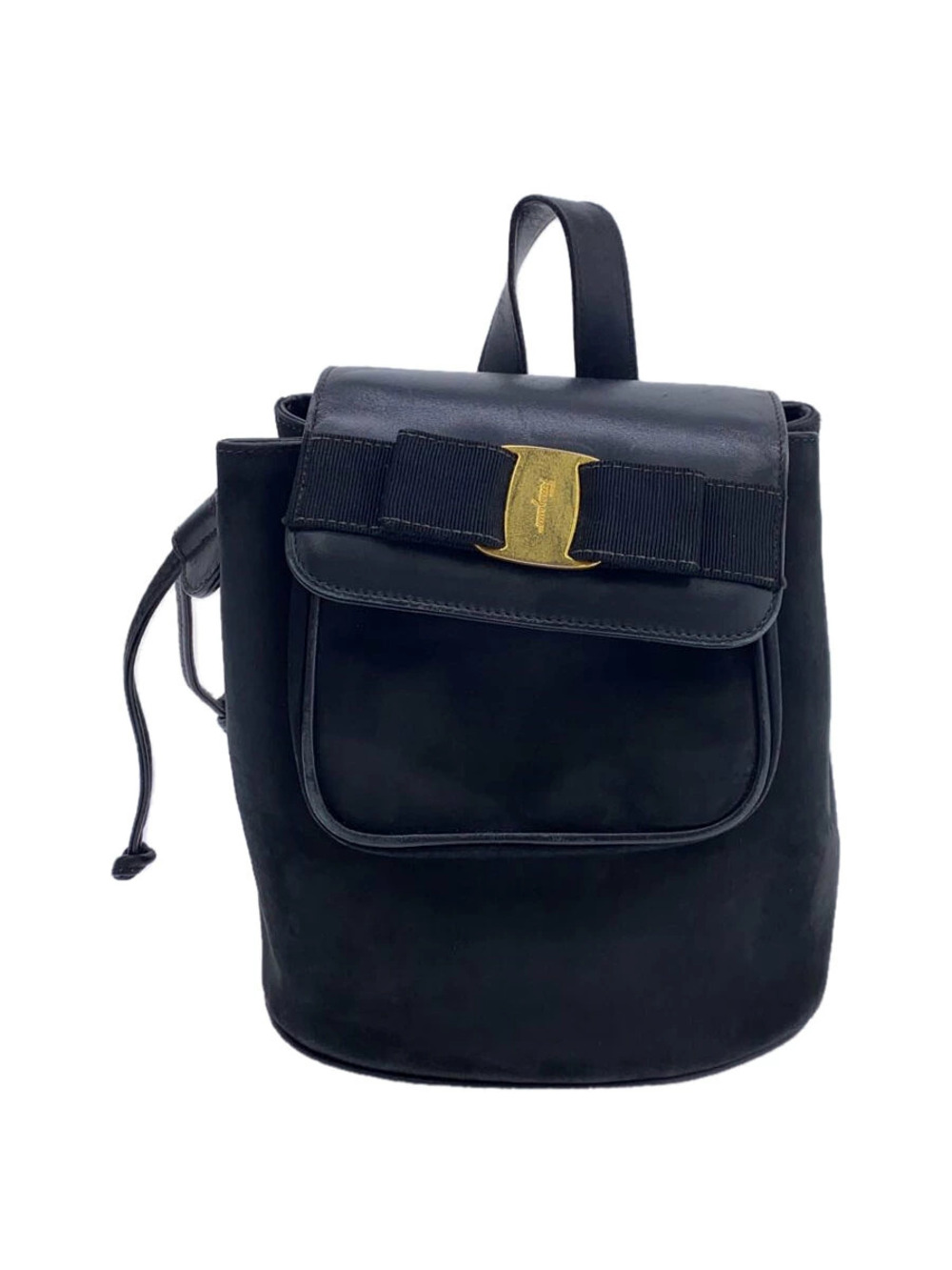 Salvatore Ferragamo Vara Ribbon Nubuck Shoulder Bag Leather Black